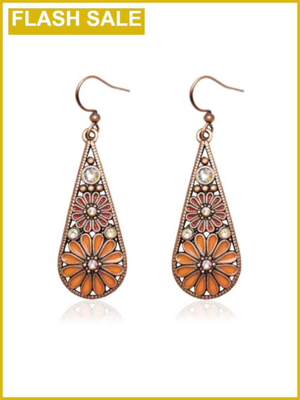 Bohemian Crystal Teardrop Pendant Earrings Vintage Flower Dangle Hook
